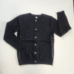 Kids Black Cardigan Sweater Sparkle Button Crew Neck Long Sleeve Size 7-8Y